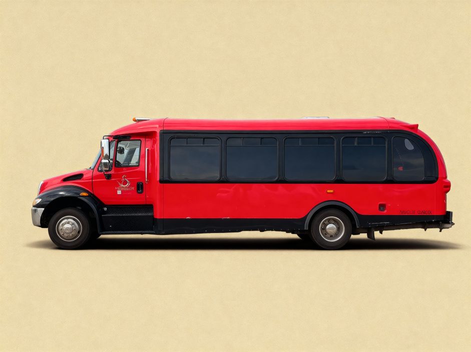 Contoured red limo party bus on yellow background