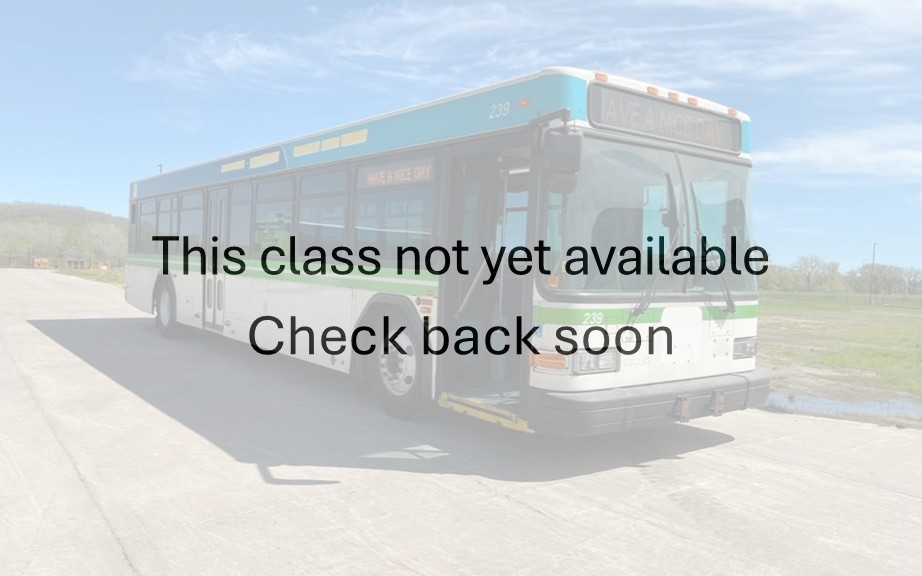 Large low floor wheechair bus. Captions reads "this class bus not yet available. Check back soon"